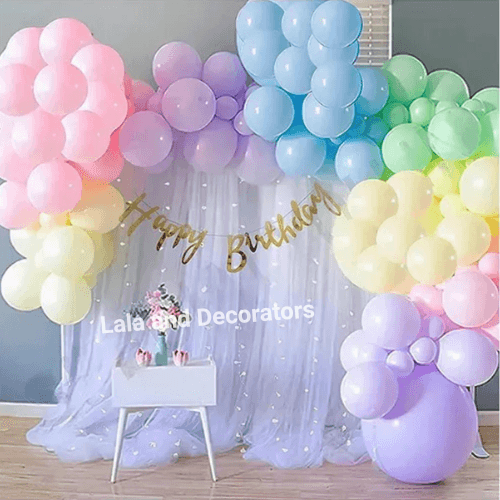 Pastel Rainbow Birthday Setup | Happy Birthday Balloon Decor