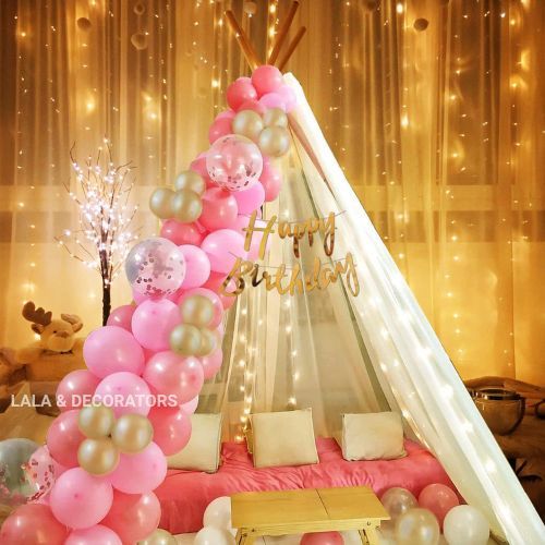 Teepee Tent Birthday Decoration with Pink Balloons