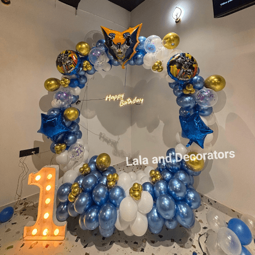 Blue, White & Gold Batman Themed First Birthday Setup