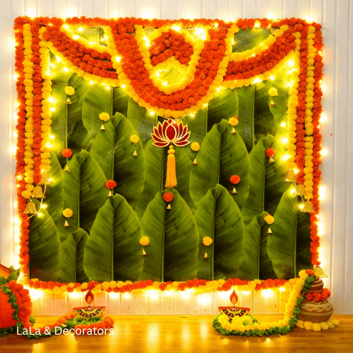 Traditional Banana Leaf & Marigold Garland for Festive Decor